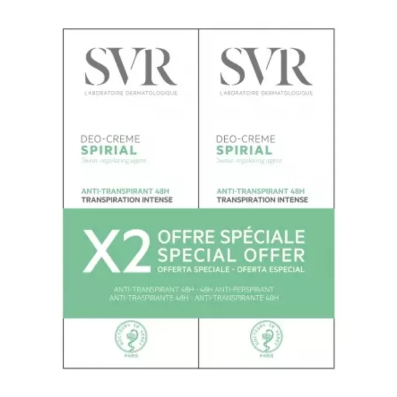 SVR Spirial Déo-Crème Anti-Transpirant Intense 48H Lot de 2 x 50 ml