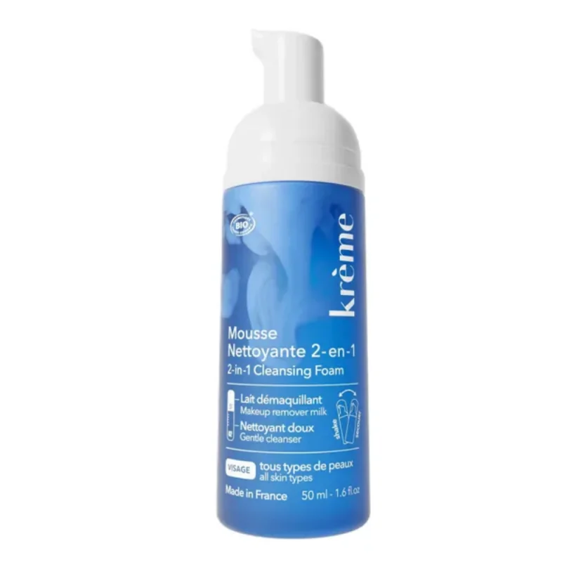 Krème Mousse Nettoyante 2-en-1 - Visage - Tous Types de Peaux, 50ml