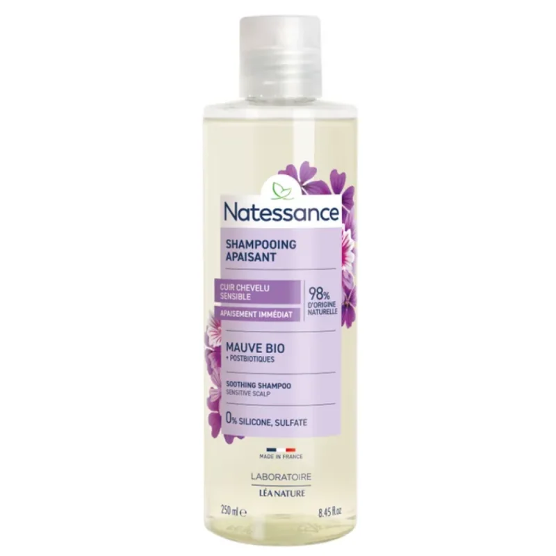 Natessance Shampooing Apaisant à la Mauve Bio - Cuirs Chevelus Sensibles, 250ml