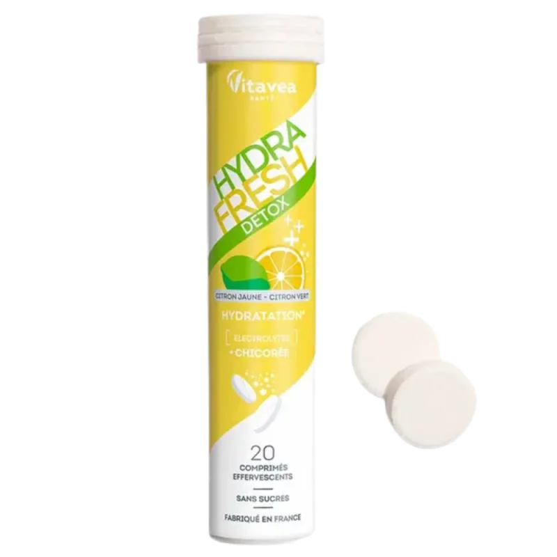 Vitavea Santé HydraFresh Hydratation Détox Chicorée et Pissenlit Goût Citron Jaune 20 comprimés effervescents