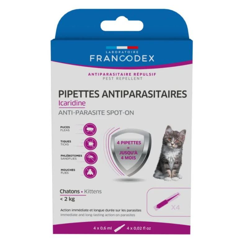 Francodex 4 Pipettes Antiparasitaires Icaridine 0.6ml Pour Chatons