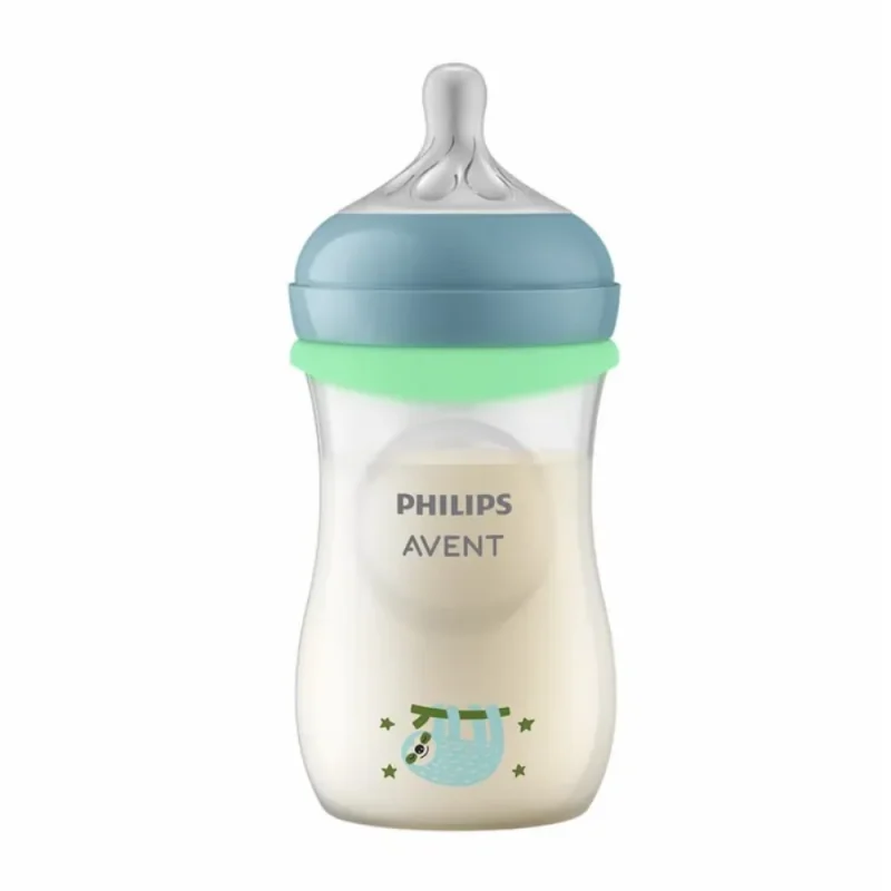 Avent NATURAL RESPONSE NUIT - Biberon Débit 3 - Motif Paresseux Endormi - De 3 à 6 mois, 260ml