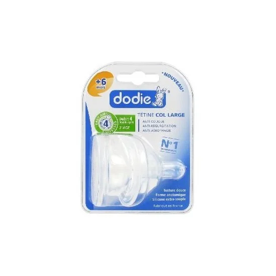 Dodie Tétine Silicone Col Large +6 Mois 3 Vitesses Liquide Epais Débit 4 x2 tétines
