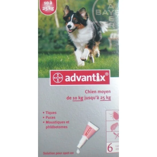 Advantix Chien Moyen 10 à 25kg 6 pipettes anti puces et tiques
