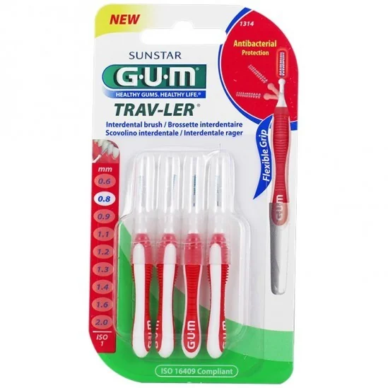 GUM Trav-Ler - Brossettes interdentaires 1314 0,8mm, 4 unités