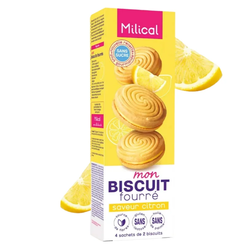 Milical Biscuits Fourrés - Saveur Citron - 4 Sachets de 2 biscuits