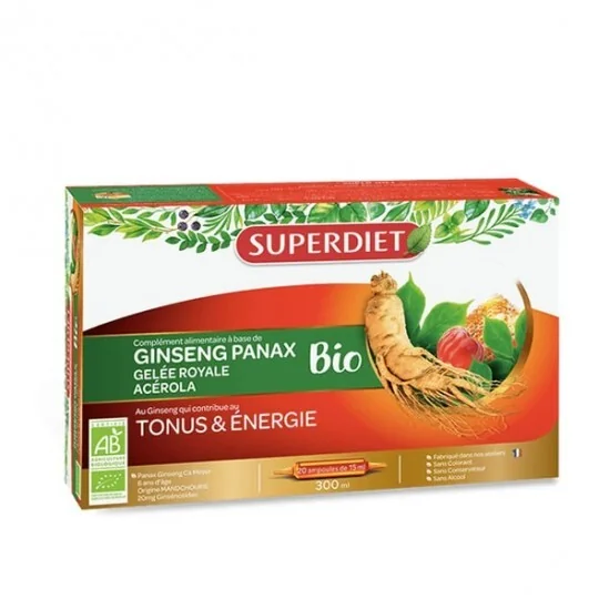 Superdiet ginseng gelée royale acérola 20 ampoules 15ml