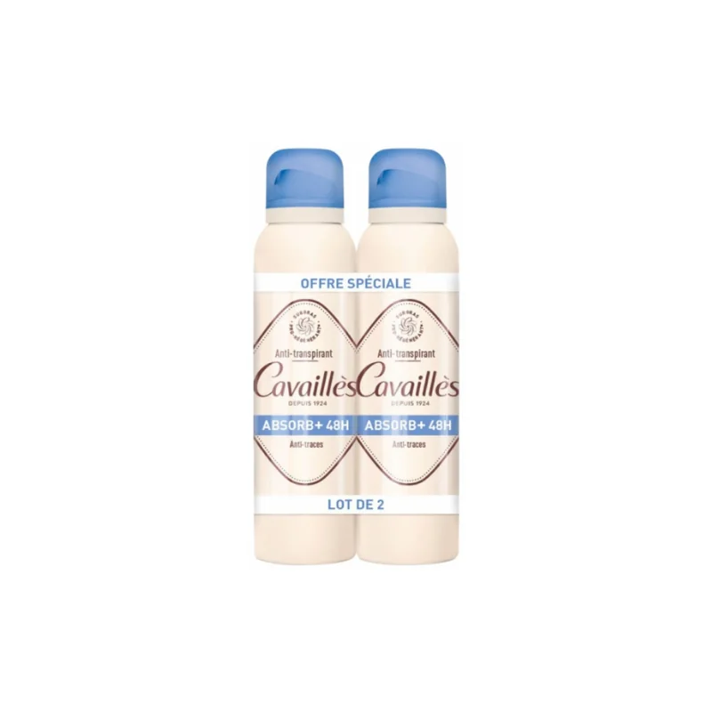 Rogé cavailles déodorant absorb+ lot de 2x150ml spray
