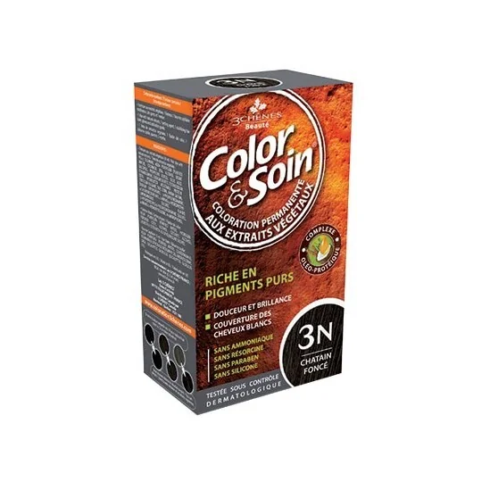 Les 3 chênes color & soin coloration marron châtain foncé 3N 135ml