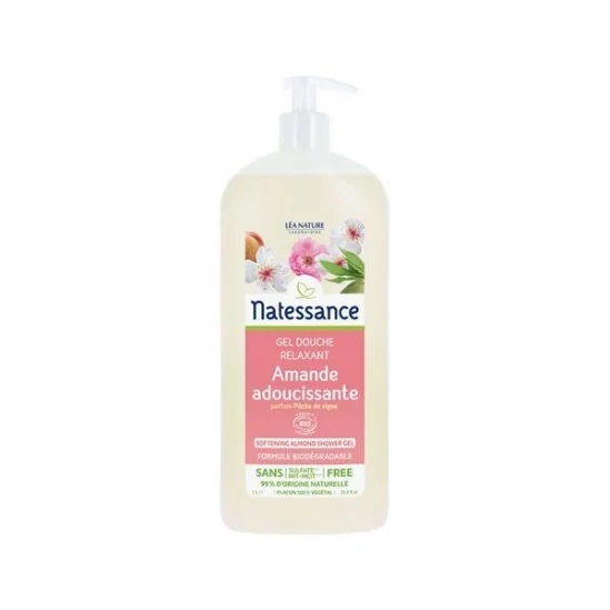 Natessance gel douche amande-parfum pêche de vigne sans sulfates 1L