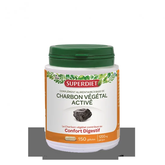 Superdiet charbon végétal activé confort digestif 150 gélules