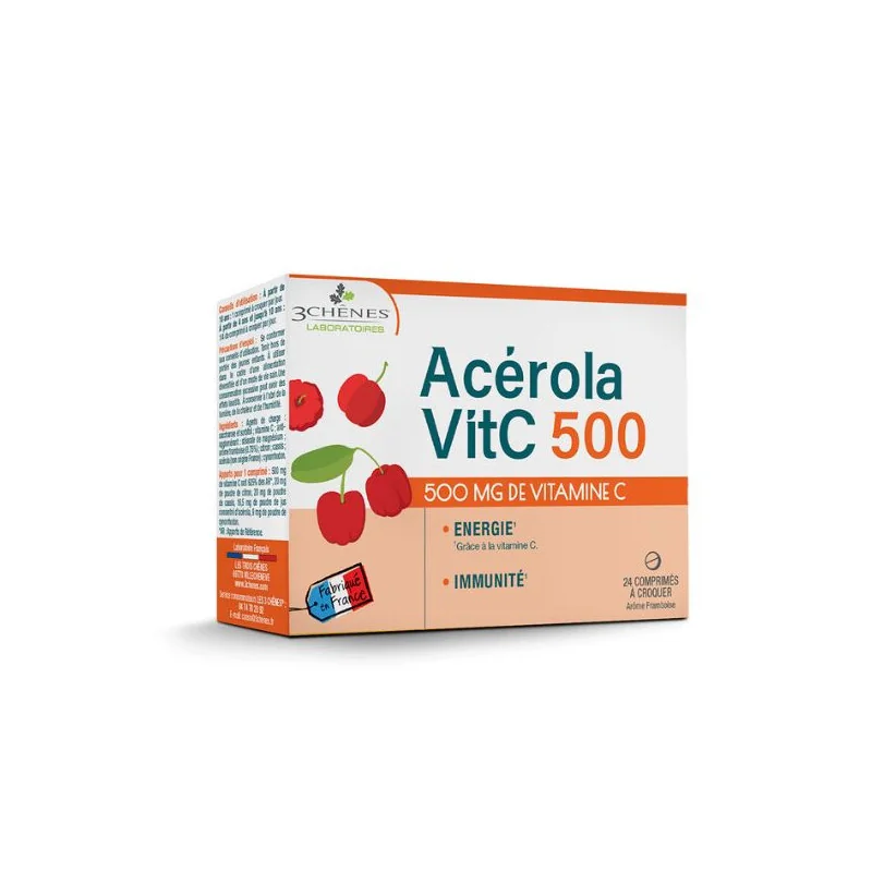 3 Chênes Acérola 500 acérola et vitamine C boîte de 24 comprimés