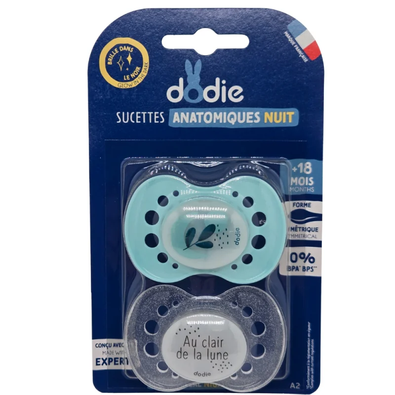 Dodie Sucettes Anatomiques Nuit +18 mois x2 - Motifs aléatoires