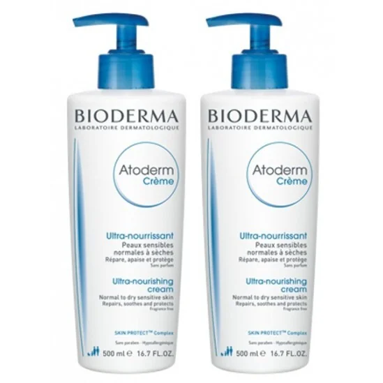 Bioderma atoderm crème ultra nourrissante sans parfum 500mlx2