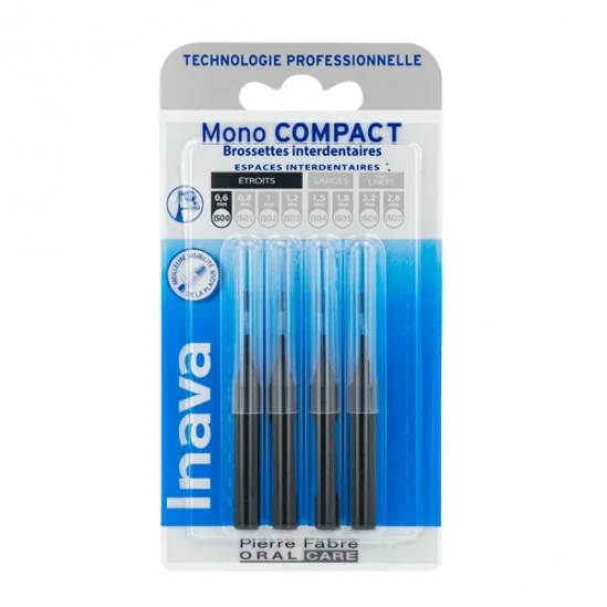 Inava mono compact noir 4 brossettes interdentaires 0.6mm