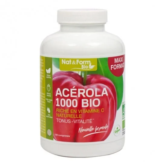 Nat&form acérola 1000 bio vitamine C naturelle 100 comprimés