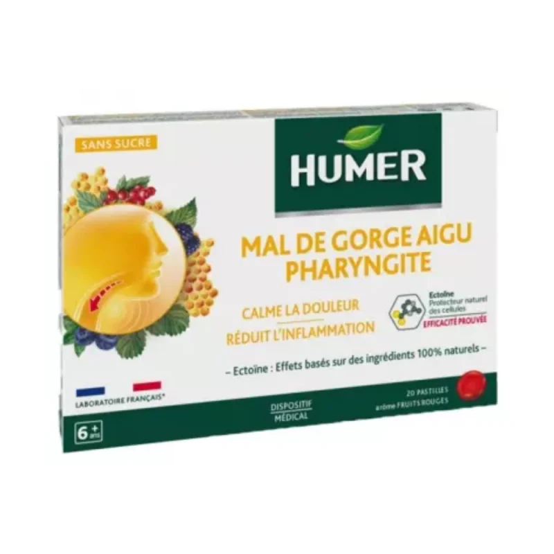 Humer pharyngite mal de gorge aigu fruits rouges 20 pastilles