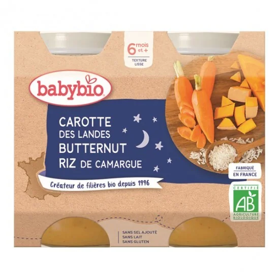 Babybio carotte des Landes butternut riz de Camargue dès 6 mois 2x200g