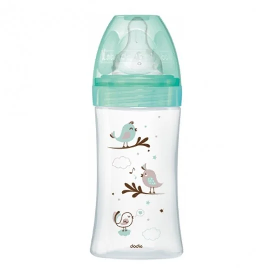 Dodie initiation+ biberon tétine 3vitesses débit 2 vert oiseaux 270ml