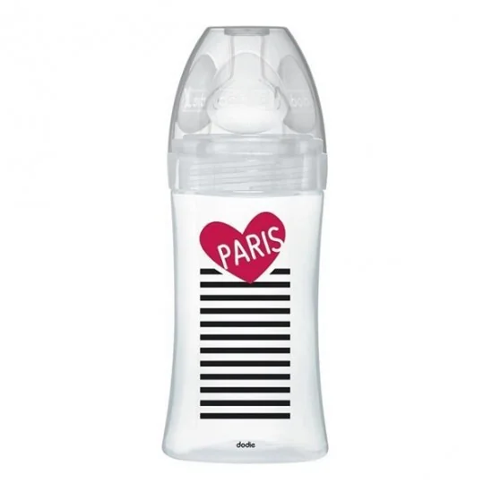 Dodie sensation+ biberon tétine plate débit 2verre 0-6mois paris 270ml
