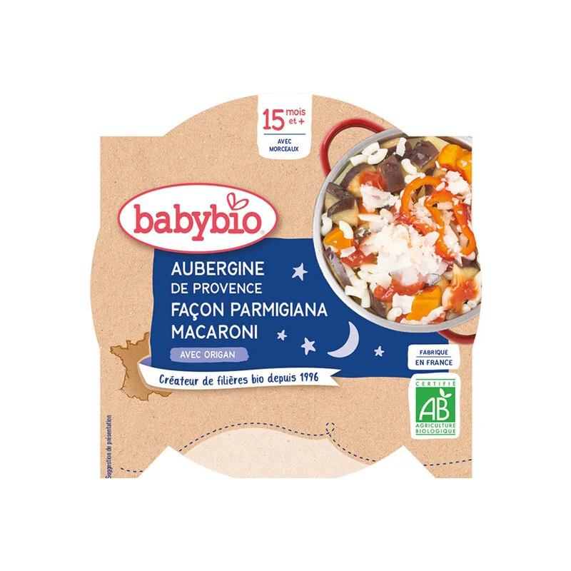 Babybio assiette aubergines façon parmigiana & macaroni origan 260g