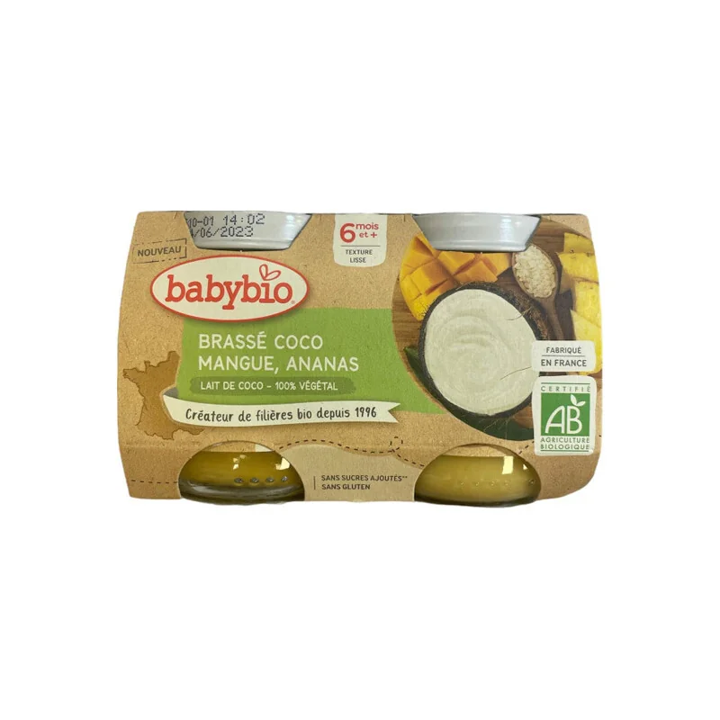 Babybio brassé coco, mangue, ananas lot de 2 pots de 130g