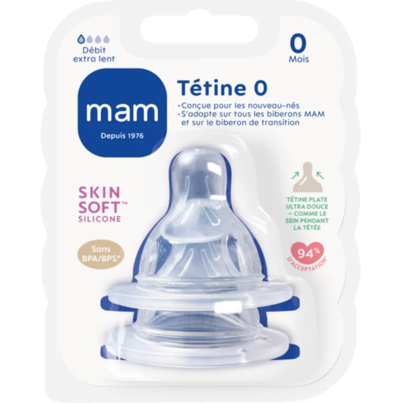 MAM Tétine 0 Débit Extra Lent 0 Mois+ – Nouveau-né x2