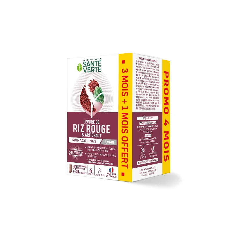 Santé verte levure de riz rouge 90+30 comprimés