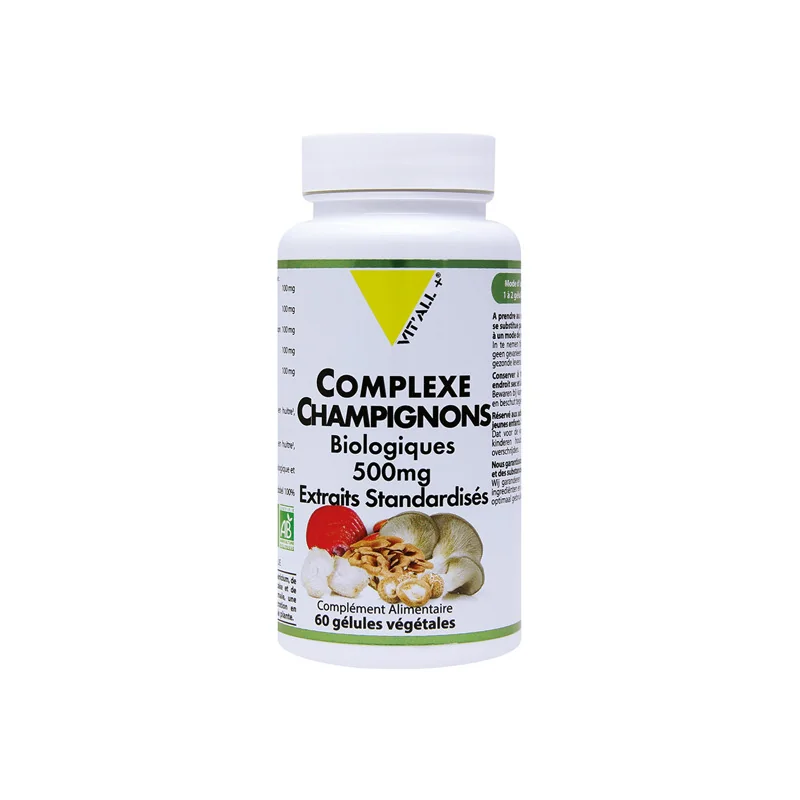 Vitall+ complexe champignons bio 500ml 60 gélules végétales