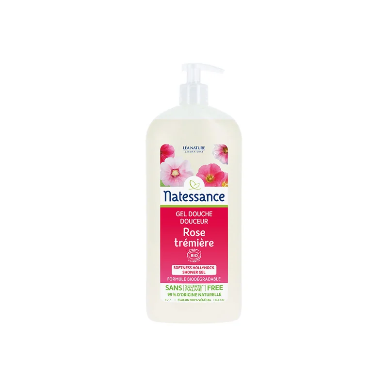Natessance gel douche douceur rose trémière 1L