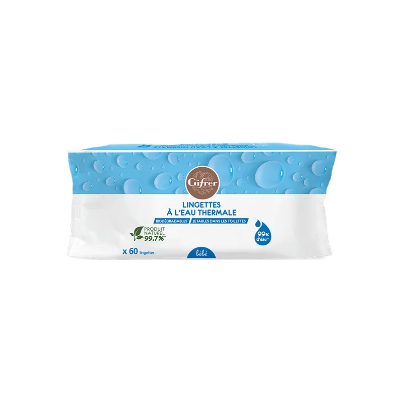 Gifrer lingettes biodégradables à l’eau d'Auvergne 60 sachets