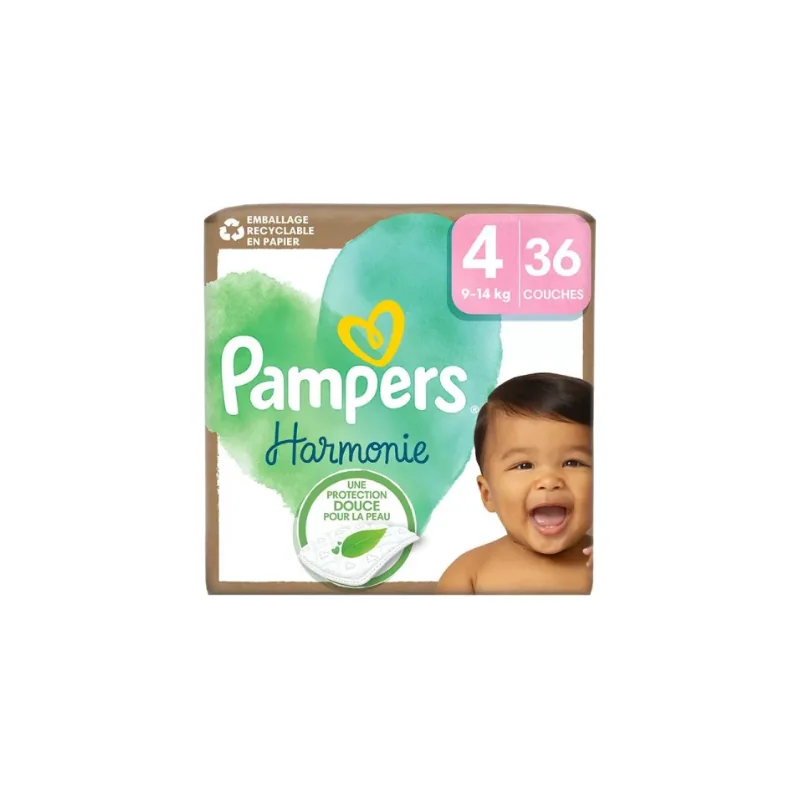Pampers Harmonie Couches Bébé - Taille 4 - 9/14kg - Pack de 36 Couches