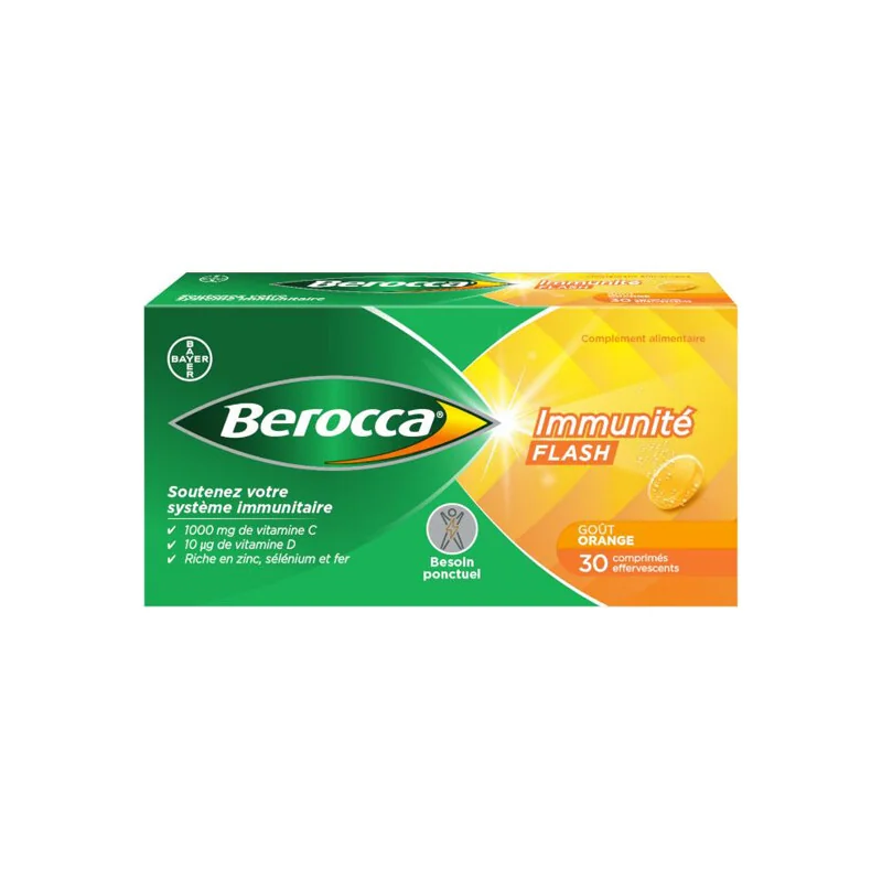 Berocca Immunité Flash goût orange 30 comprimés effervescents