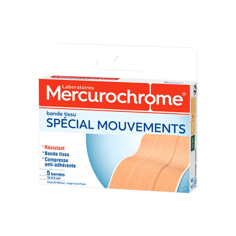 Mercurochrome bande tissu Spécial Mouvements 10x6cm