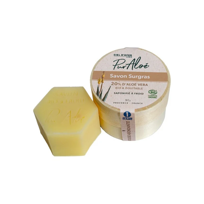Pur Aloé savon surgras saponifié à froid 20% Aloé vera bio 90gr