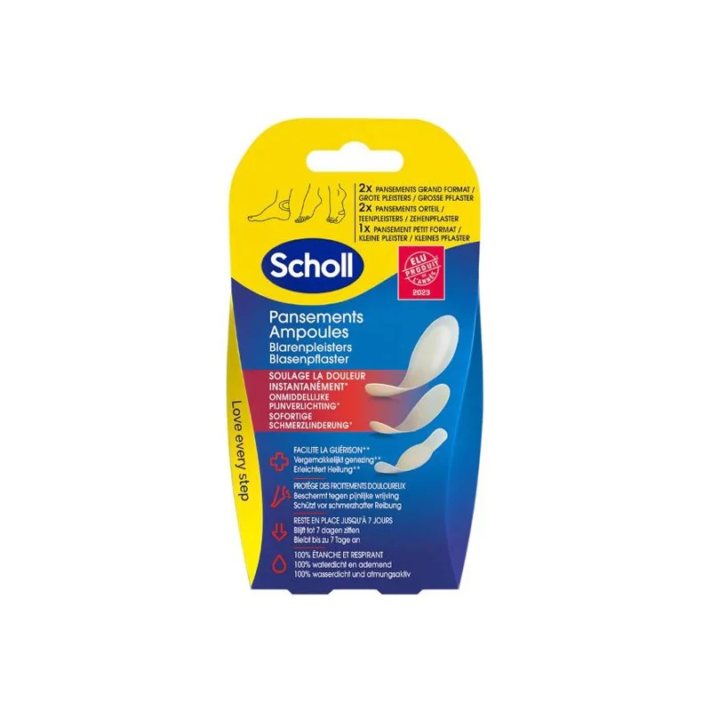 Scholl 5 pansements ampoules différentes tailles pour talon et orteils