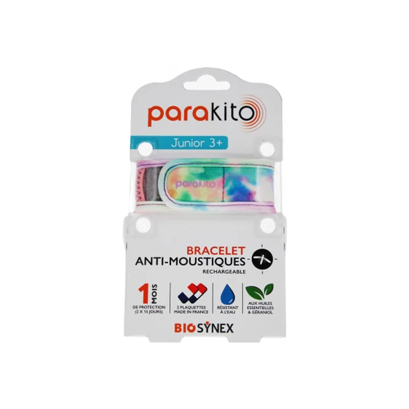 Parakito Junior 3+ bracelet anti-moustiques rechargeable Tie et Dye