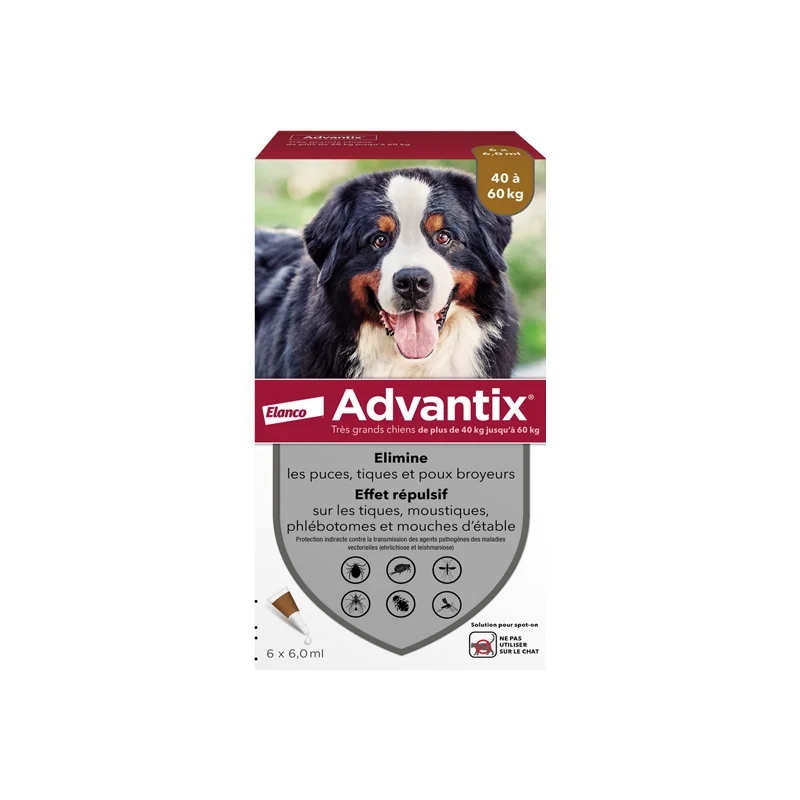 Advantix très grands chiens 40kg à 60kg 6 pipettes