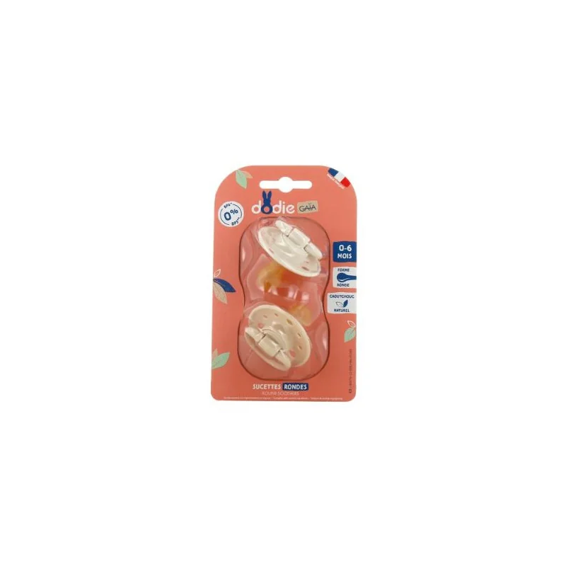 Dodie Gaïa 2 Sucettes Rondes Caoutchouc Naturel 0-6 mois