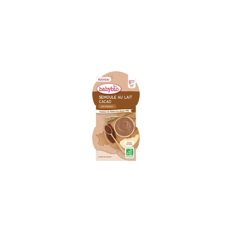 BABYBIO DESSERTS SEMOULE AU LAIT CACAO LOT DE 2 X 100G
