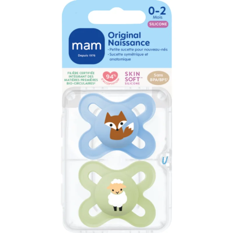MAM Sucette Original Naissance 0-2 Mois – Silicone x2 - Coloris aléatoires