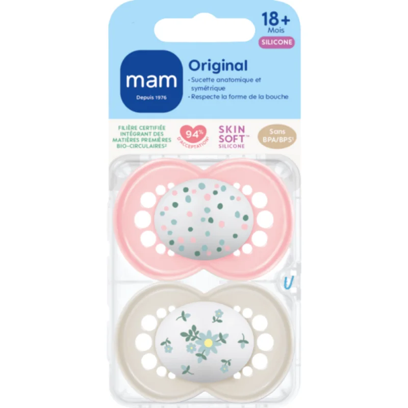 MAM Original 18+ mois – Sucettes Anatomiques en Silicone x2 - Motifs Aléatoires