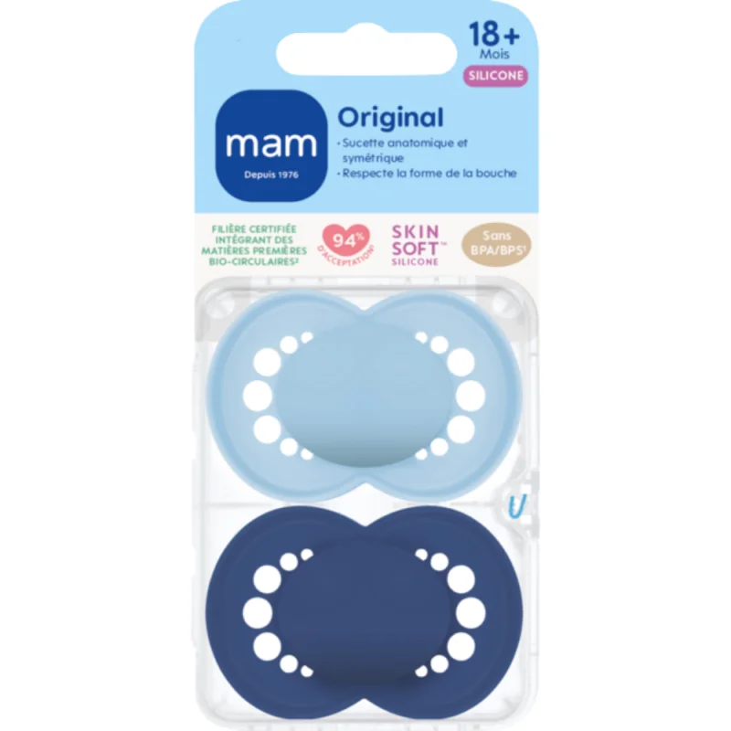 MAM Sucette Original 18 Mois+ Silicone – Anatomique & Symétrique x2 - Coloris aléatoires