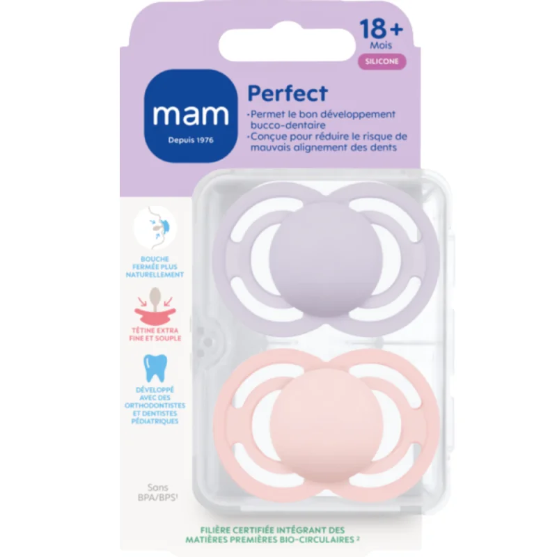 MAM Perfect Silicone 18 Mois+ – Sucette Physiologique  x2 - Coloris Aléatoire