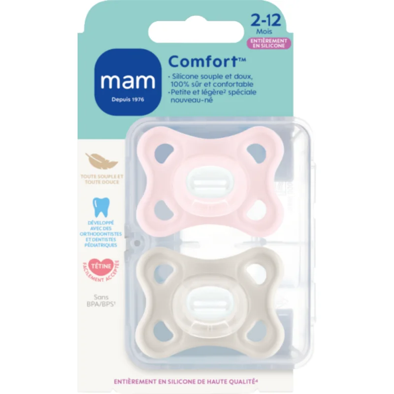 MAM Sucette Comfort 2-12 Mois – 100 % Silicone x2