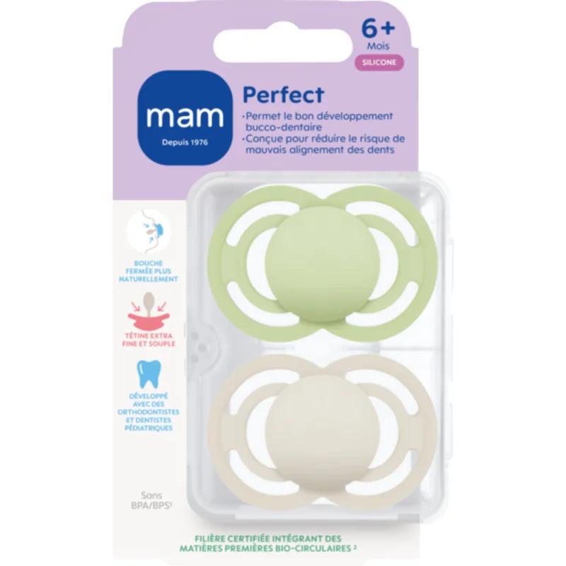 MAM Perfect Sucettes Silicone 6+ Mois x2 - Coloris aléatoires