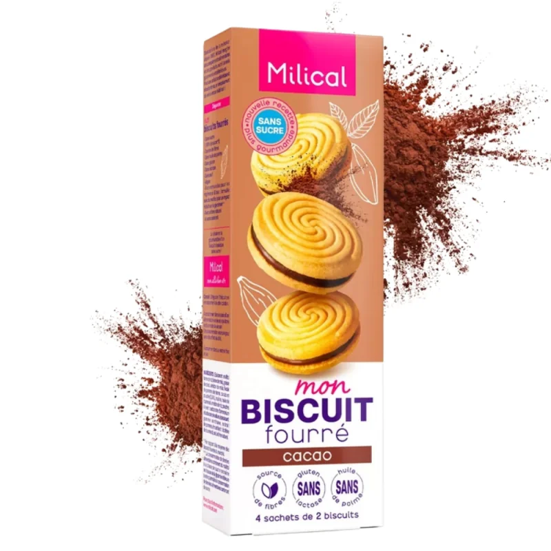 Milical Biscuits Fourrés - Saveur Cacao - 4 sachets de 2 biscuits