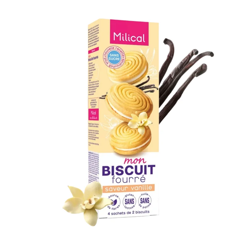 Milical Biscuits Fourrés - Saveur Vanille - 4 sachets de 2 biscuits