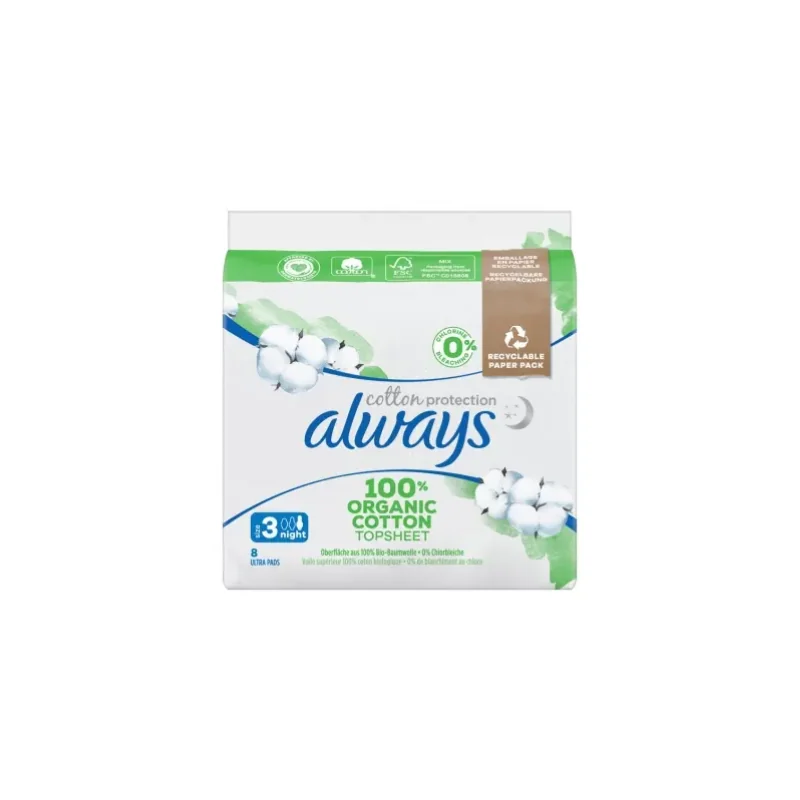 Always Cotton Protection 8 Serviettes Hygiéniques Taille 3 Night