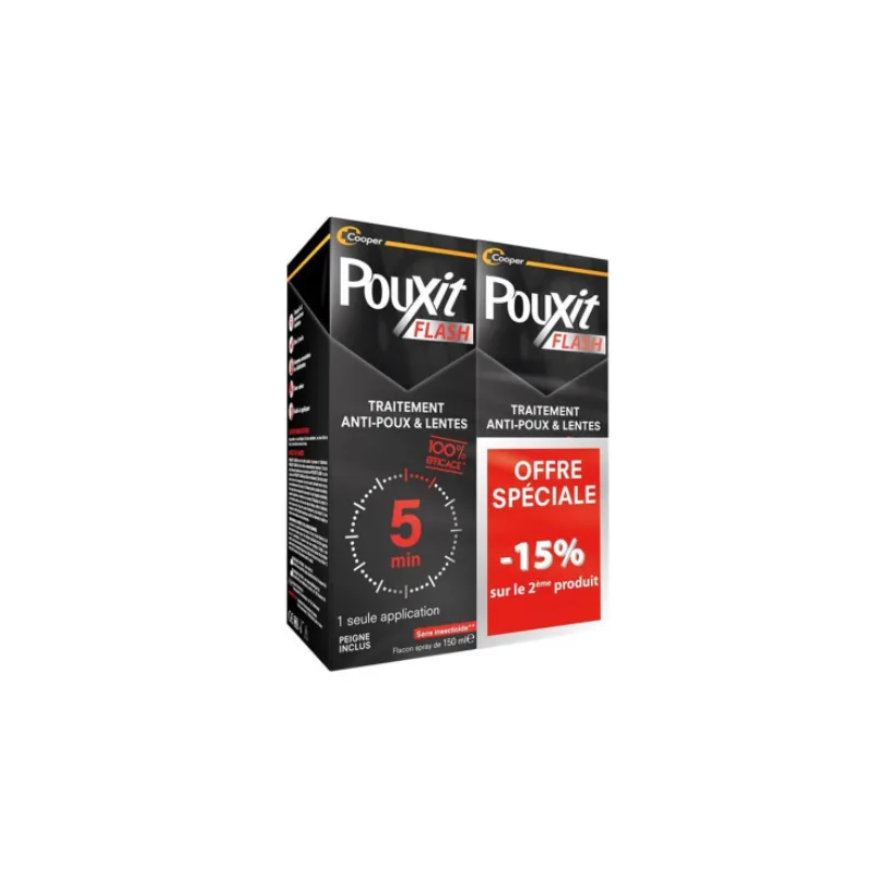Pouxit Flash Anti-Poux et Lentes Spray Lot de 2 x 150 ml Offre Spéciale